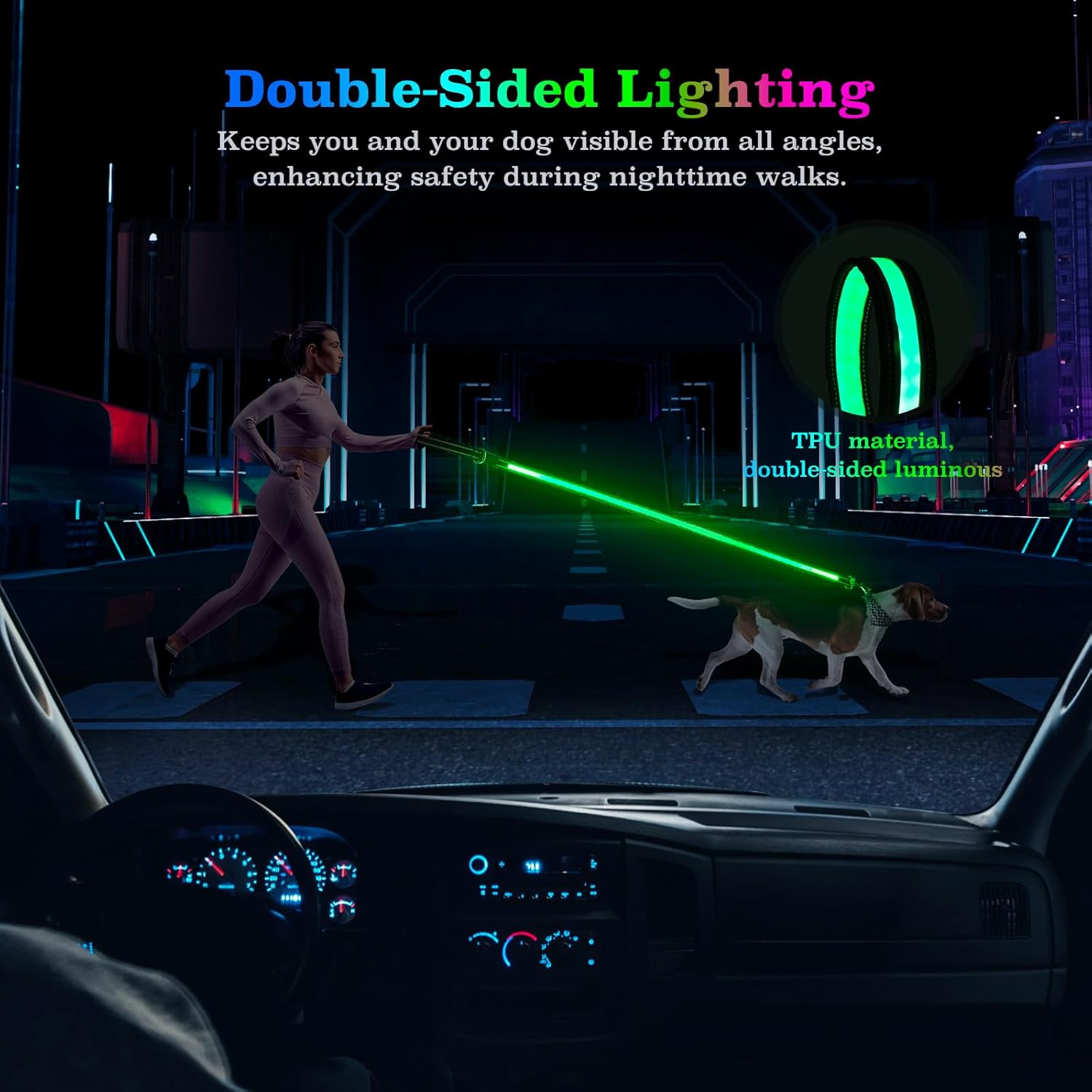 LED Light-Up Dog Leash – Rechargeable, Reflective Night Safety Leash