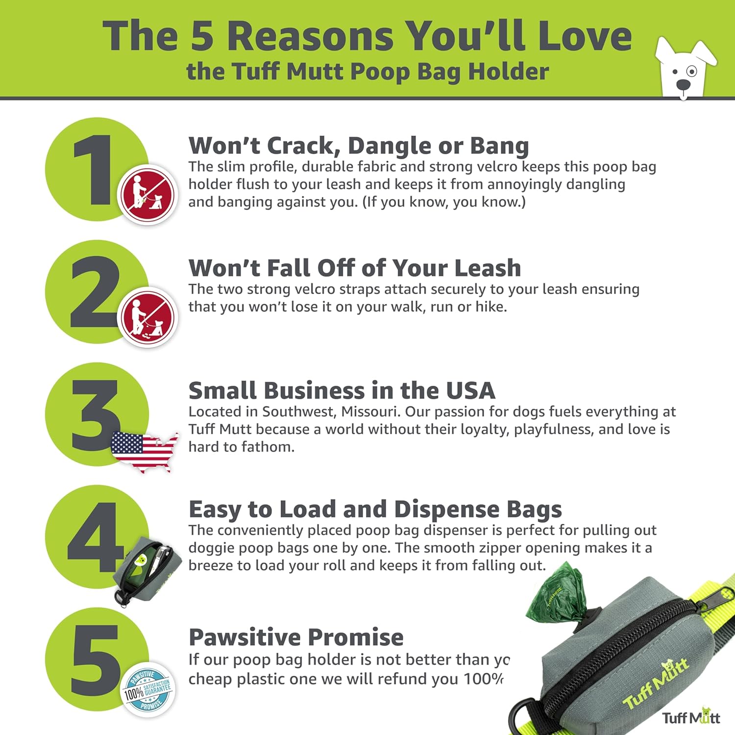 Dog Poop Bag Holder – Durable Leash Attachment with Zipper & Starter Bags