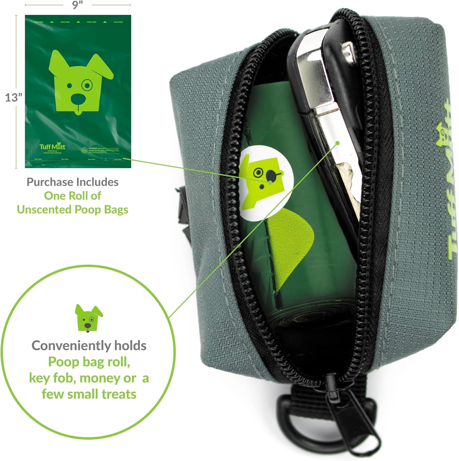 Dog Poop Bag Holder – Durable Leash Attachment with Zipper & Starter Bags