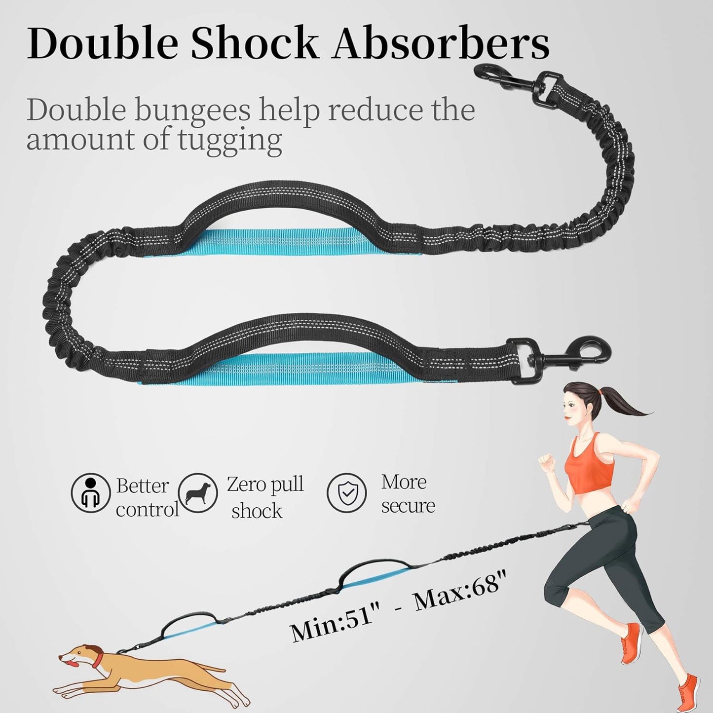 Hands-Free Dog Leash with Zipper Pouch – Shock-Absorbing Bungee for Walking & Running